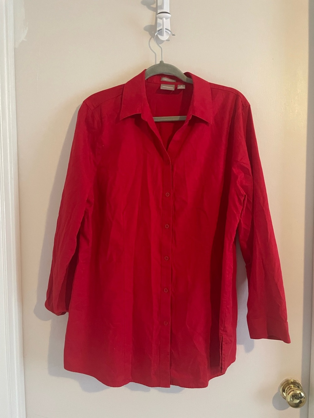 Chico’s Red 100% Cotton Button-Front Shirt Sz 3 (US 16) EUC 411